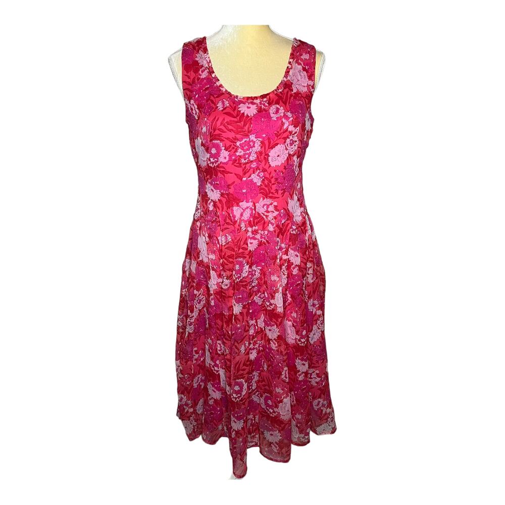 J. Peterman Spring Floral Chiffon Pink Dress EUC Size 4